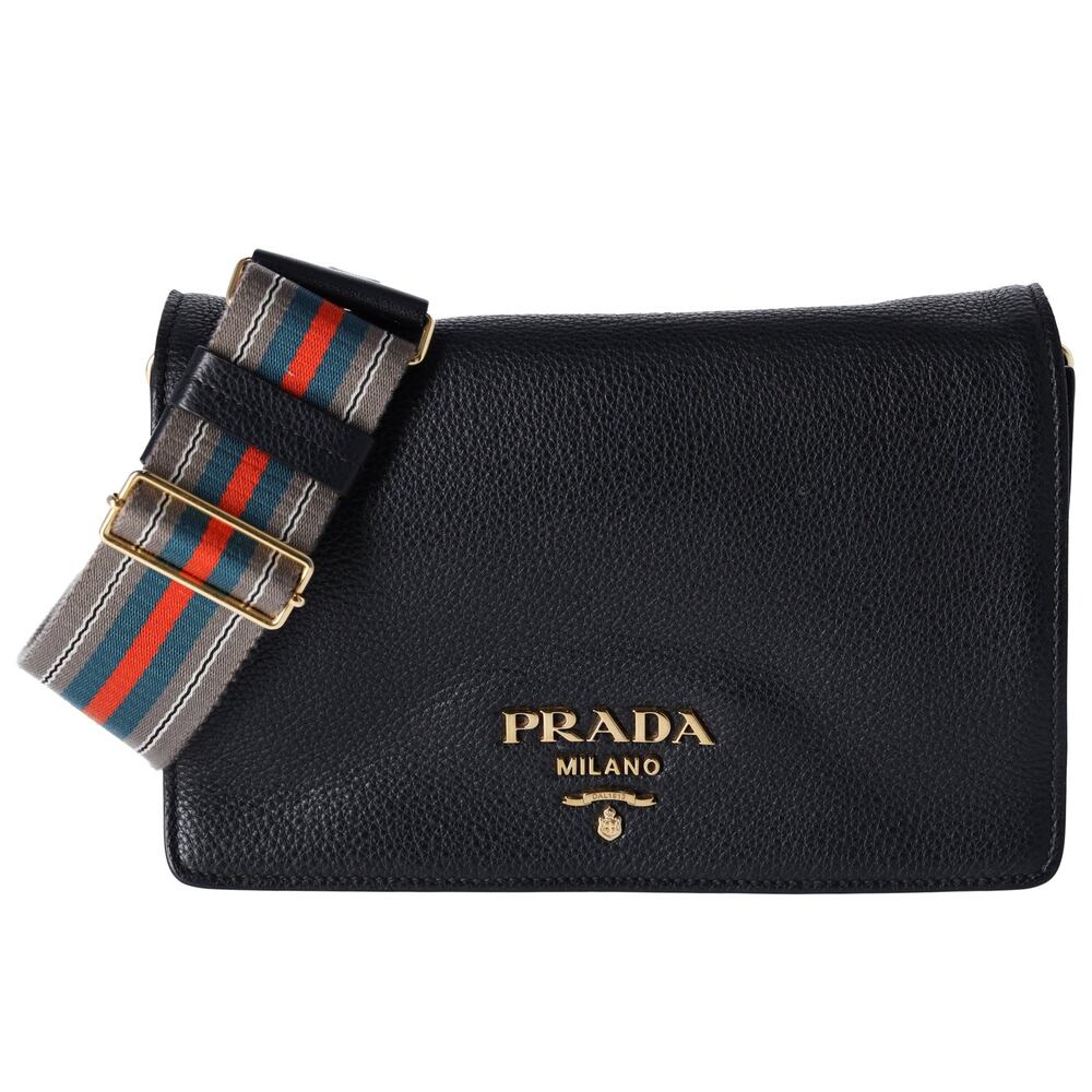 PRADA Vitello Daino Flap Crossbody Bag Black Leather - Picture 10 of 11